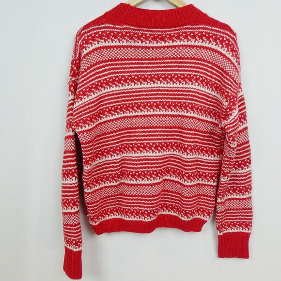 Gap Fair Isle Mock Neck Pullover Sweater Sz M Red Ivory Heavyweight Knit - Picture 7 of 9